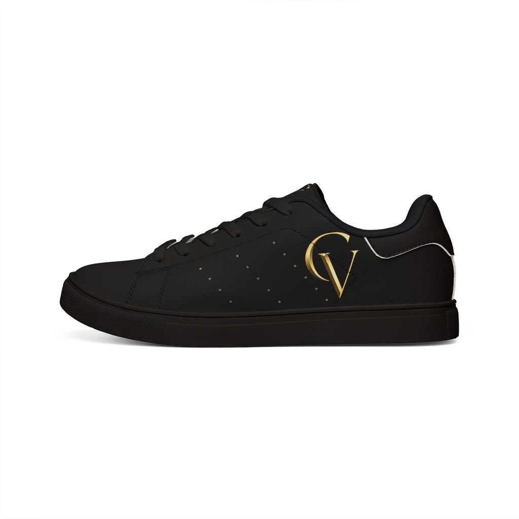 Men's Black Leather Low-Top Sneakers — Gold CV Monogram
