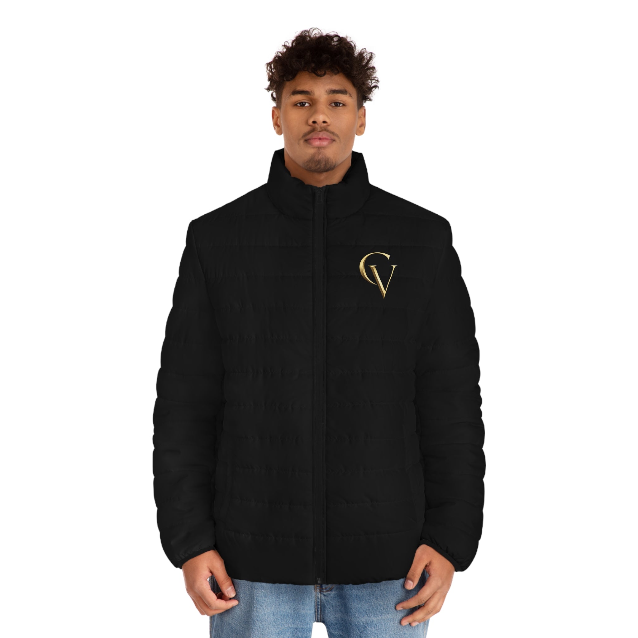 Men's Black Puffer Jacket with Gold Cevaro