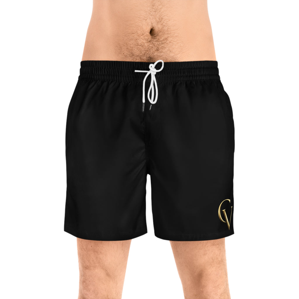 Men's Black Swim Shorts with Cevaro - Mid-Length Beach Trunks