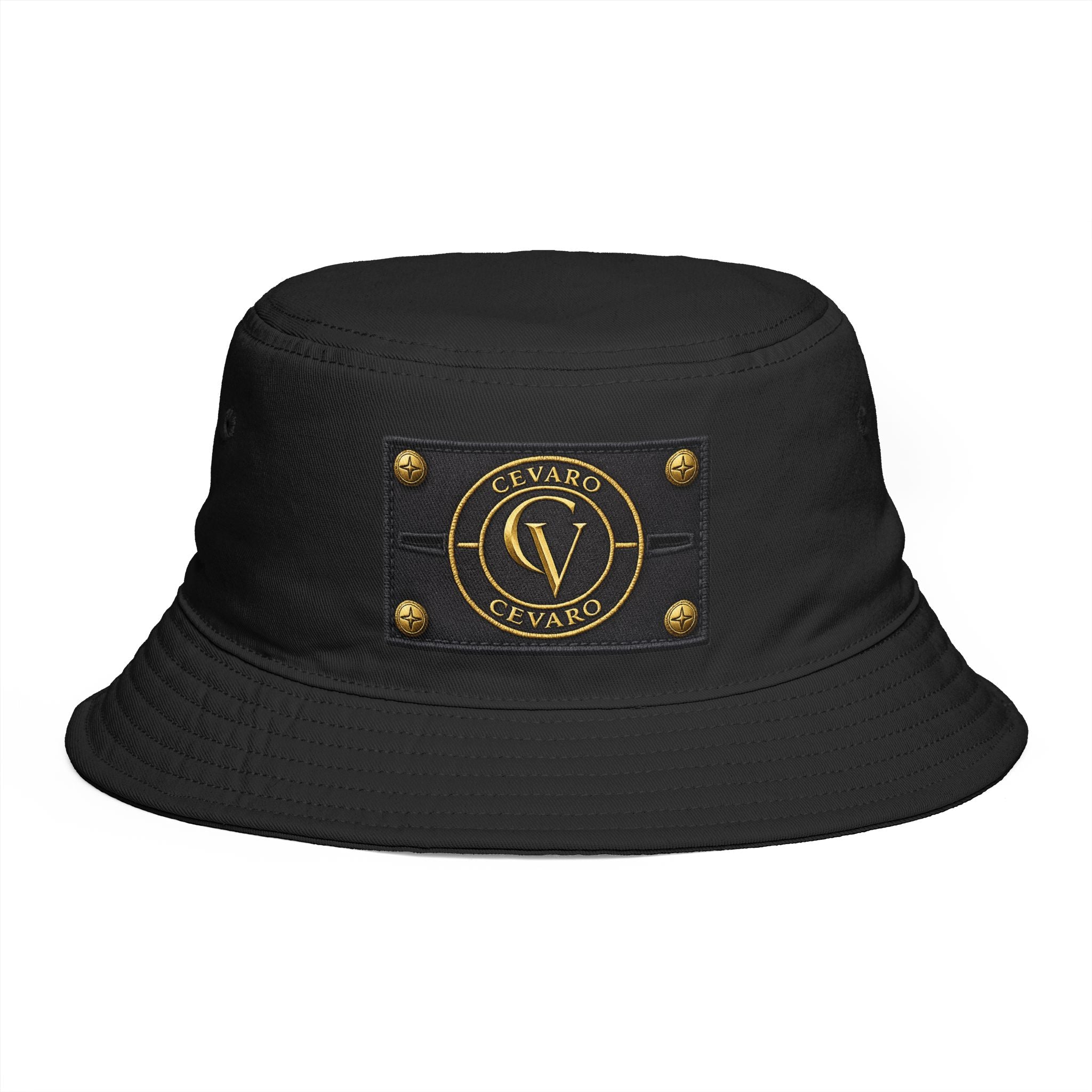 Black Bucket Hat with Gold Cevaro Streetwear