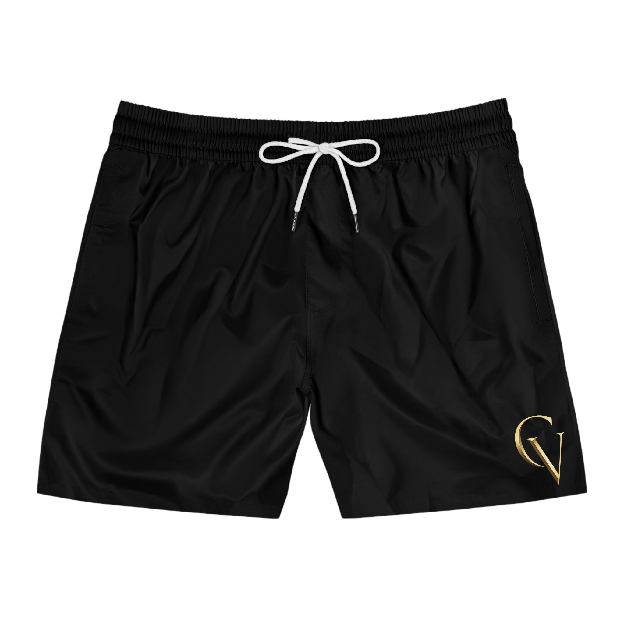 Men's Black Swim Shorts with Cevaro - Mid-Length Beach Trunks