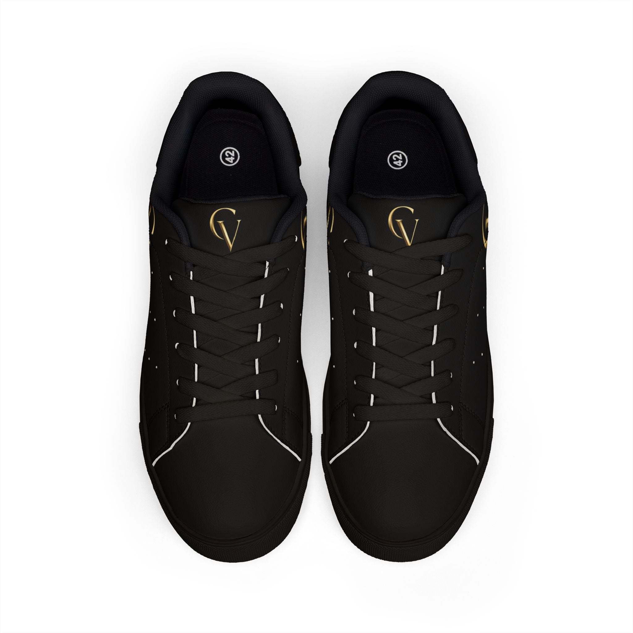 Men's Black Leather Low-Top Sneakers — Gold CV Monogram