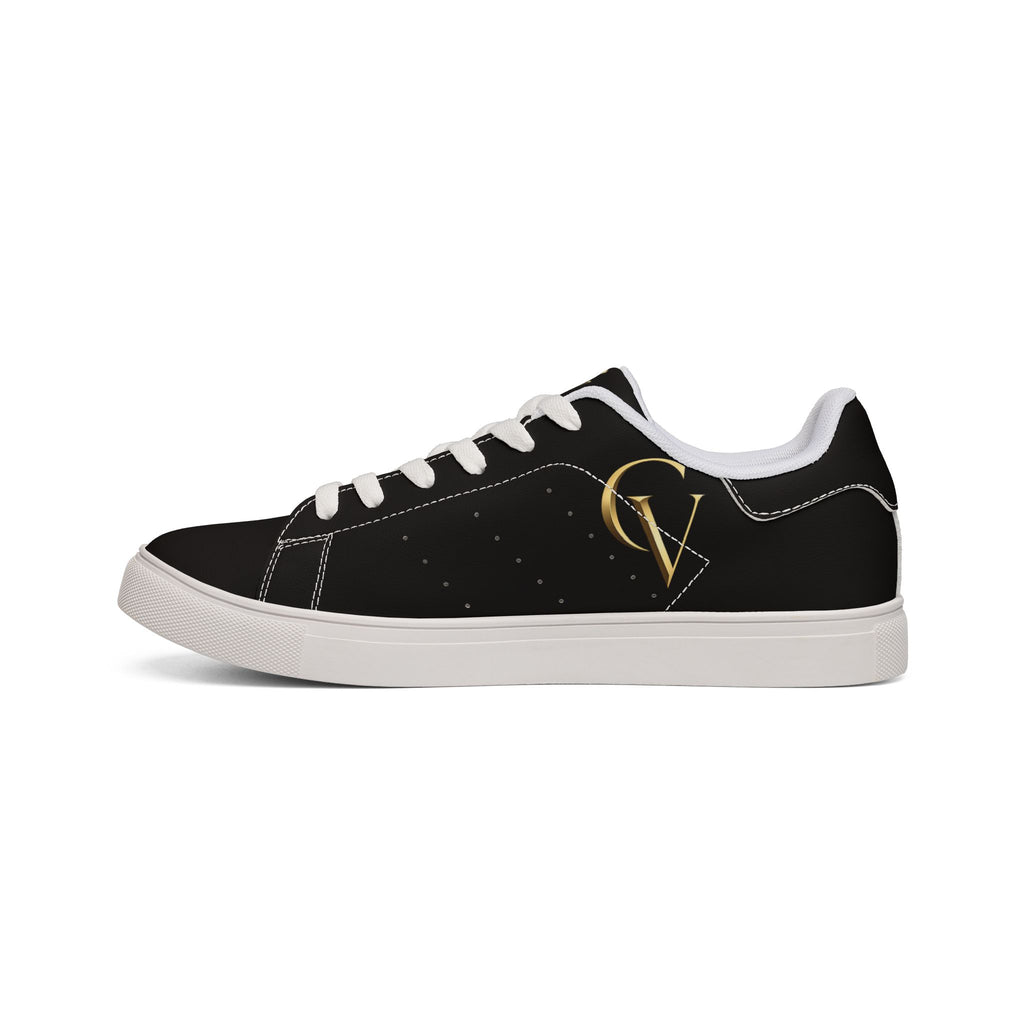 Men's Black Leather Low-Top Sneakers — Gold CV Monogram