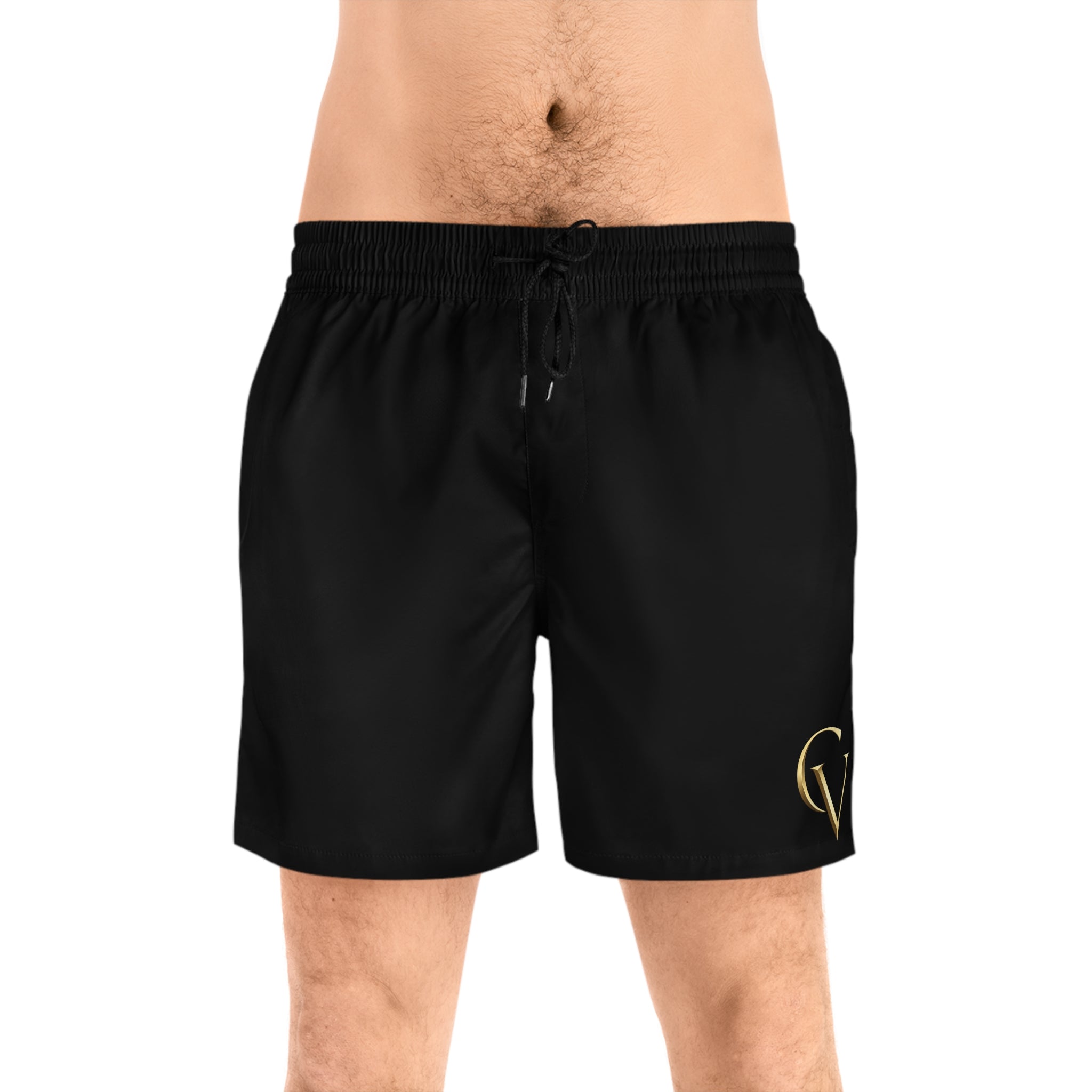 Men's Black Swim Shorts with Cevaro - Mid-Length Beach Trunks