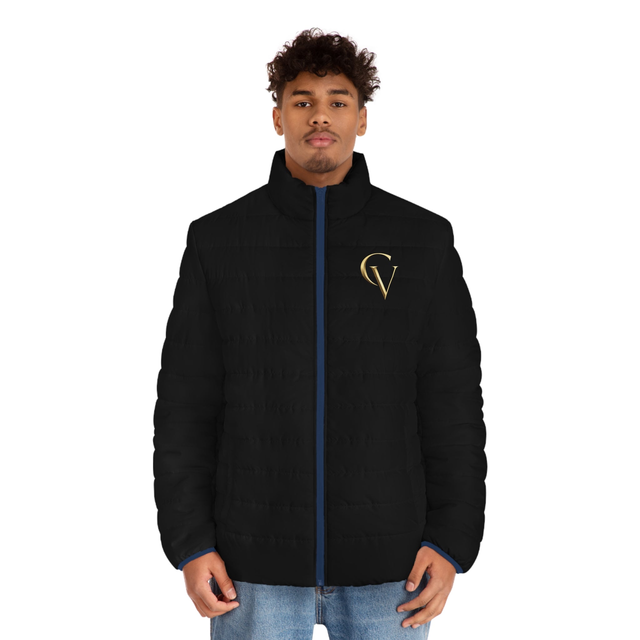 Men's Black Puffer Jacket with Gold Cevaro