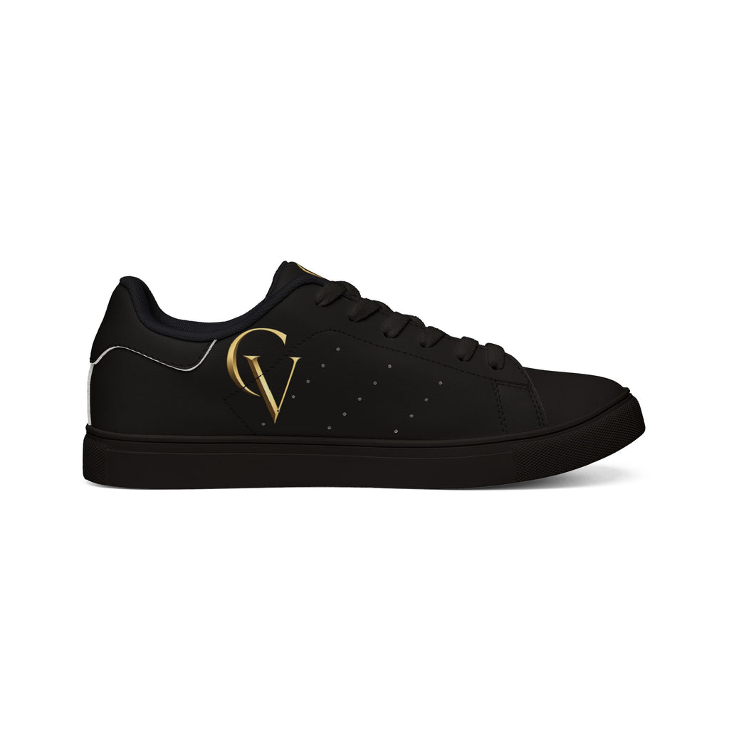 Men's Black Leather Low-Top Sneakers — Gold CV Monogram