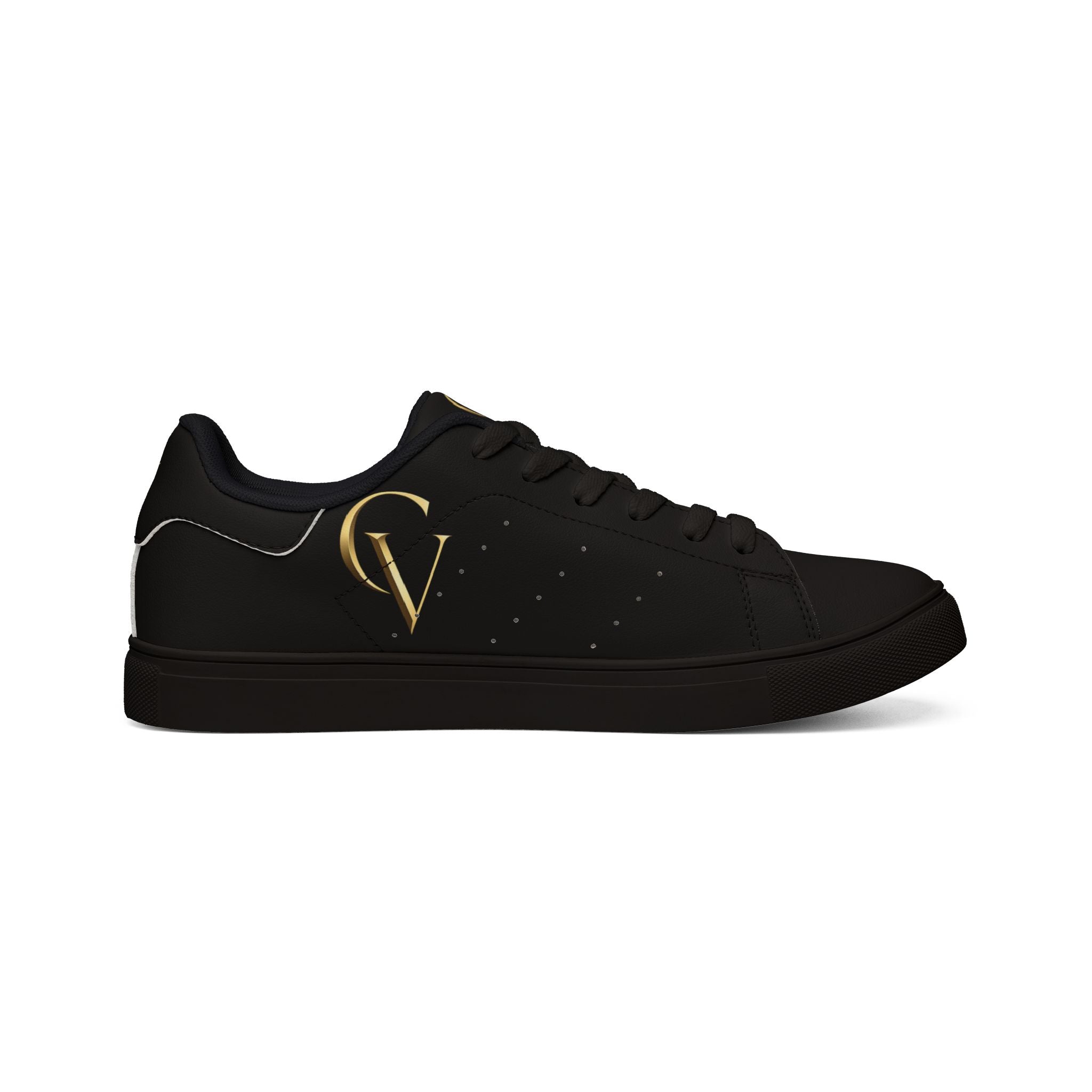 Men's Black Leather Low-Top Sneakers — Gold CV Monogram