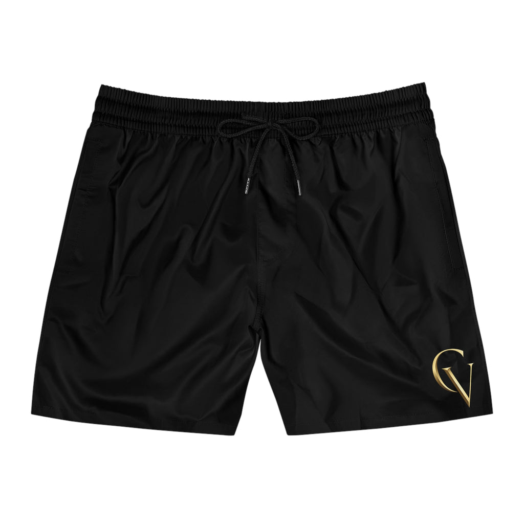 Men's Black Swim Shorts with Cevaro - Mid-Length Beach Trunks
