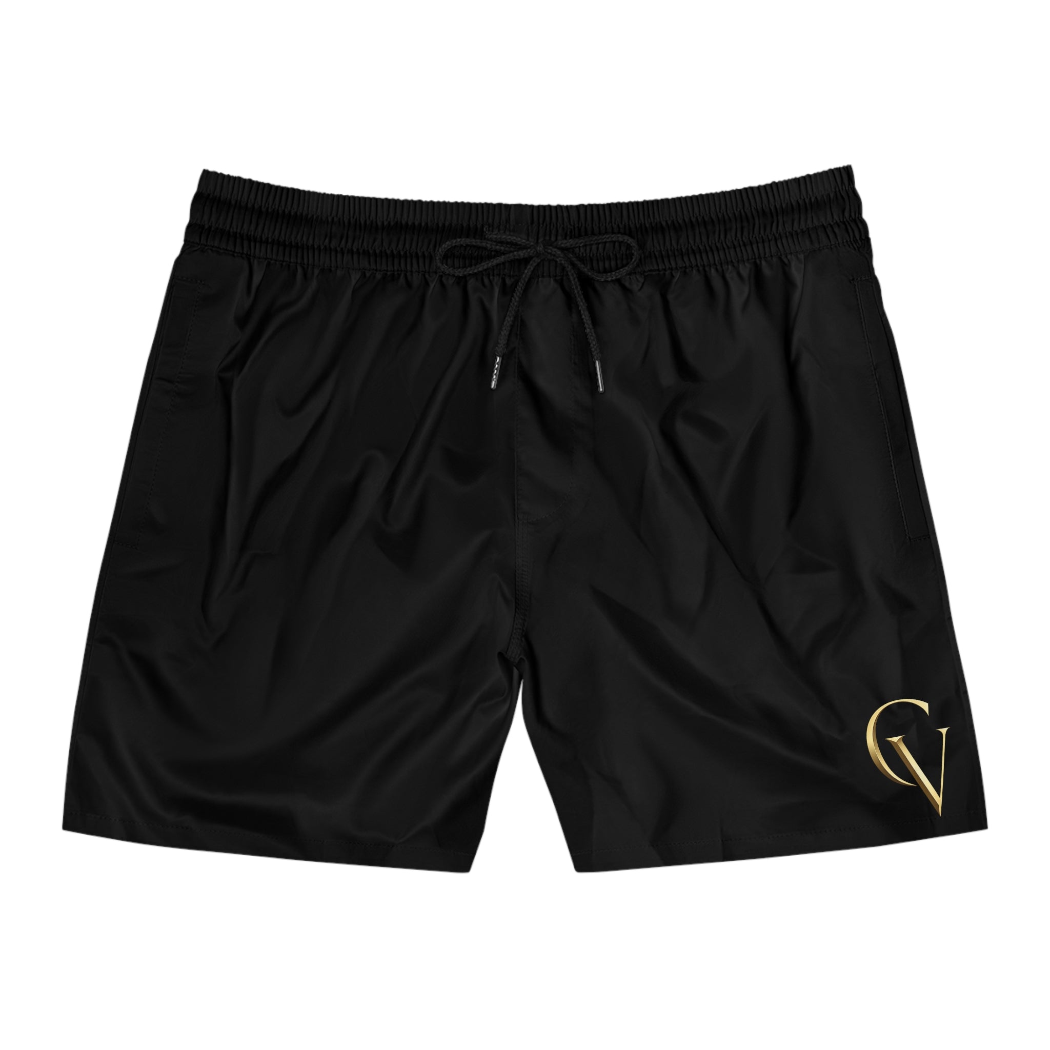 Men's Black Swim Shorts with Cevaro - Mid-Length Beach Trunks